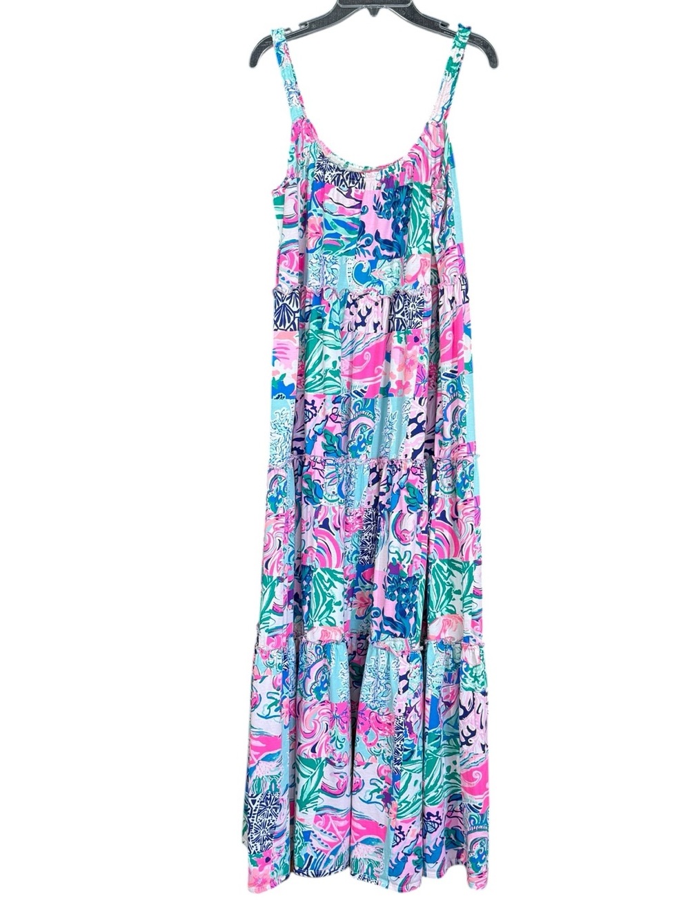 Lilly Pulitzer Loro Pink Patchwork Floral Tiered Cotton Maxi Dress Size M - Picture 3 of 15